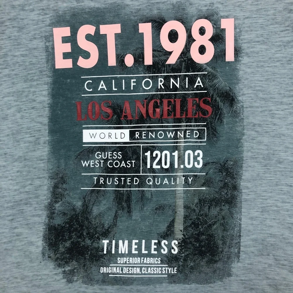 Guess Mens T Shirt XL Extra Large Gray California Los Angeles Graphic Tee - Picture 1 of 8